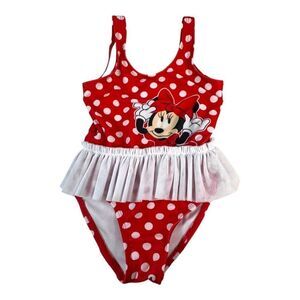Disney Baby Minnie Mouse Red & White Polka Dot Swimsuit 24M Ruffles Bathing Suit